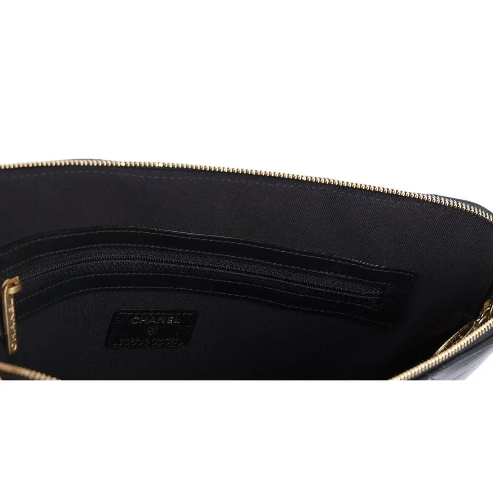 CHANEL Matelasse Clutch Bag Quilted Zip Pouch Black Caviar Leather Full Set - Picture 8 of 9